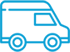 A solid turquoise blue background showing a van