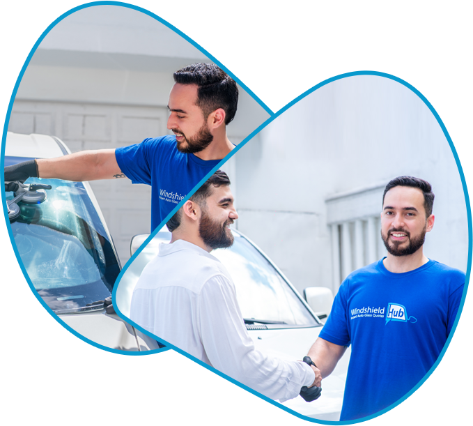 WindshieldHUB technician with a customer after an insurance-covered windshield replacement in Midland