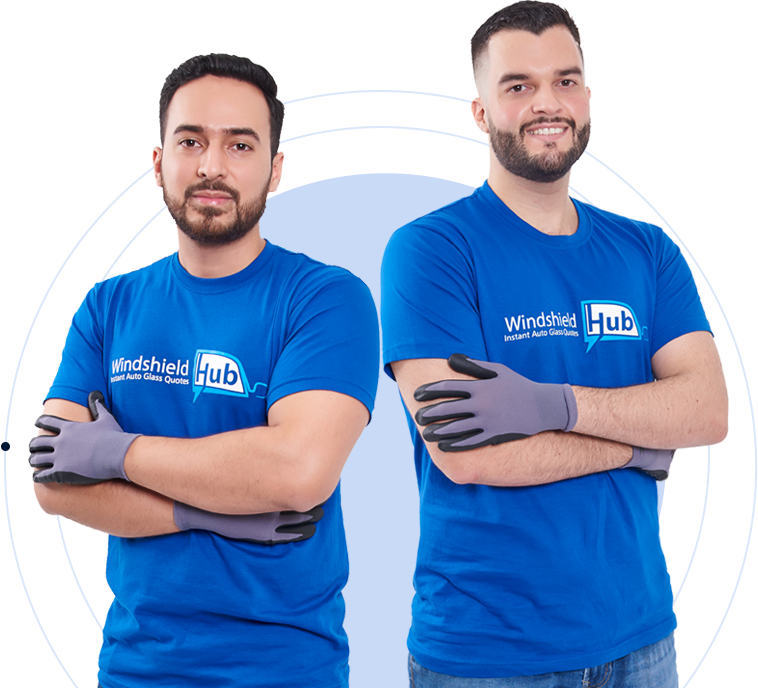 Two WindshieldHUB technicians ready for mobile windshield replacement service in Midland