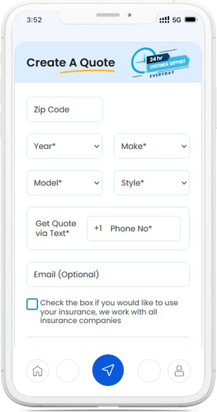 WindshieldHUB app showing the free windshield repair quote form